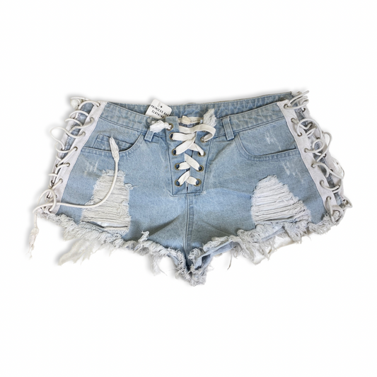 Lace Up Distressed Booty Shorts